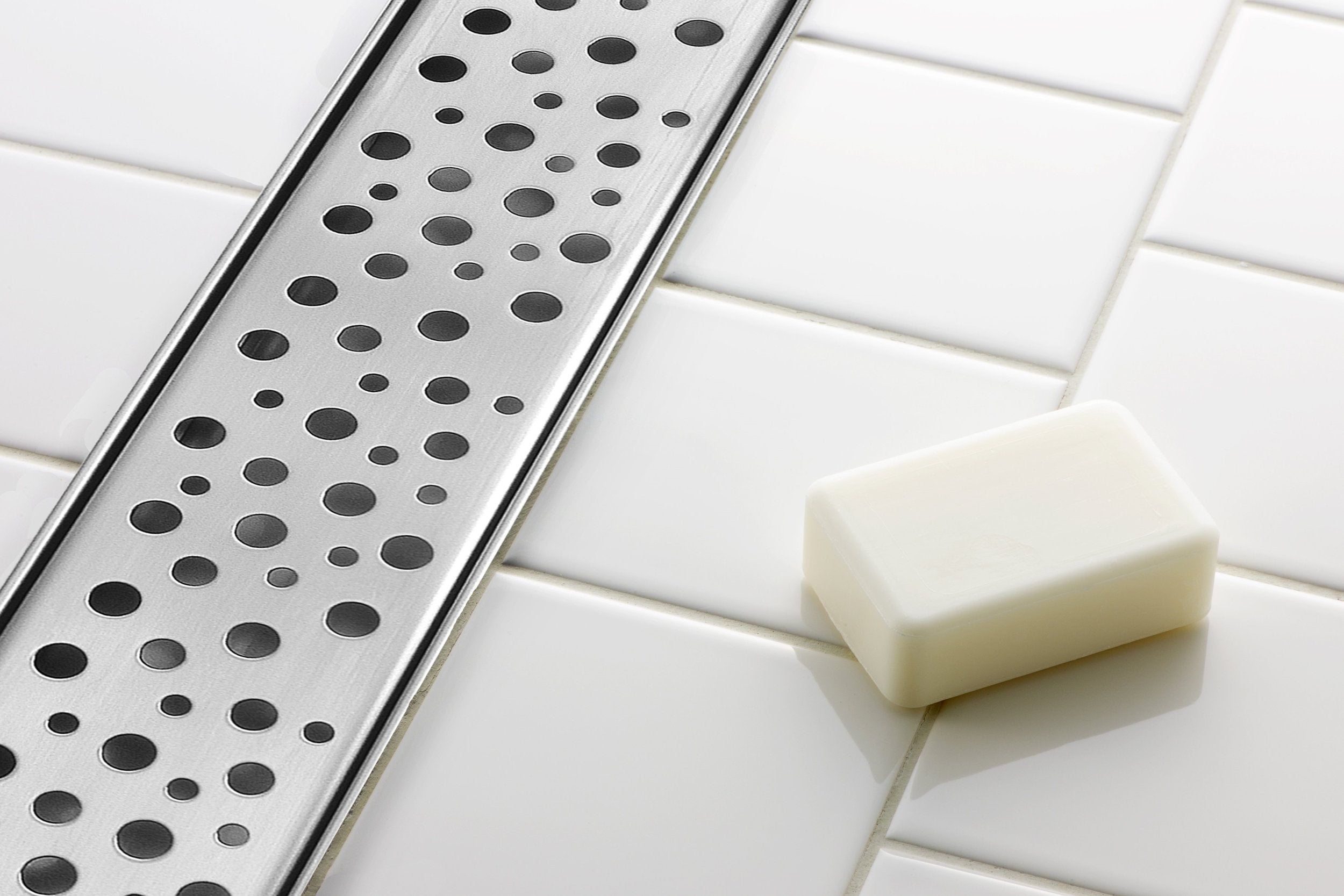 Brushed Stainless Linear Shower Drain Rain, 2.75" Wide