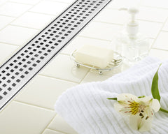 Brushed Stainless Linear Shower Drain Squares, 2.75" Wide