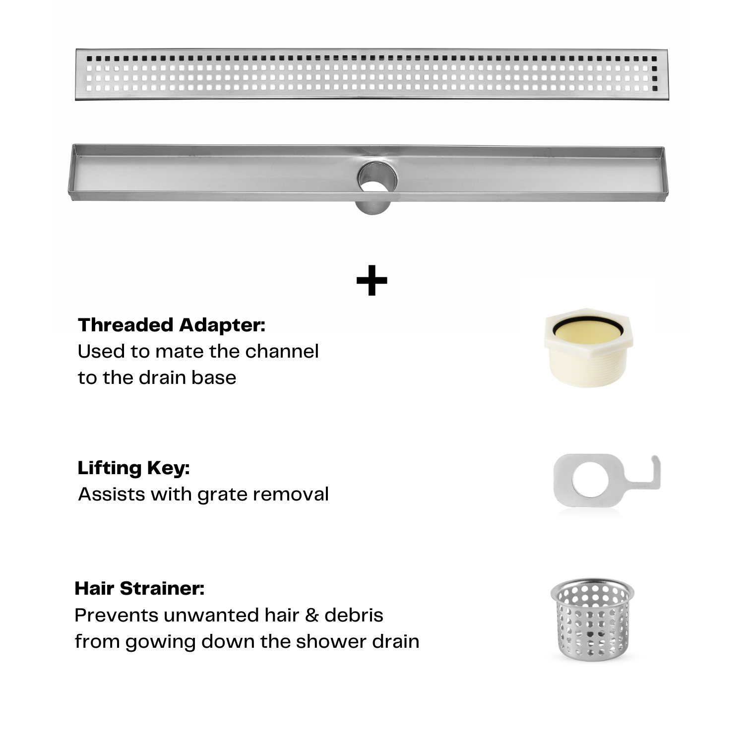 Brushed Stainless Linear Shower Drain Squares, 2.75" Wide