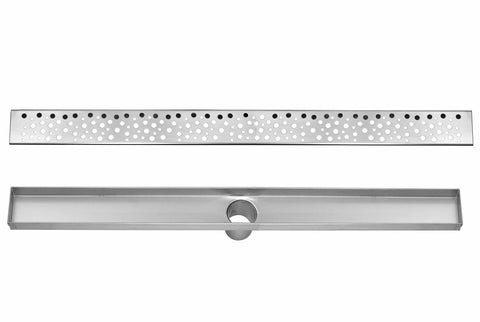 Brushed Stainless Linear Shower Drain Rain, 2.75" Wide