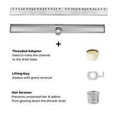 Brushed Stainless Linear Shower Drain Rain, 2.75" Wide